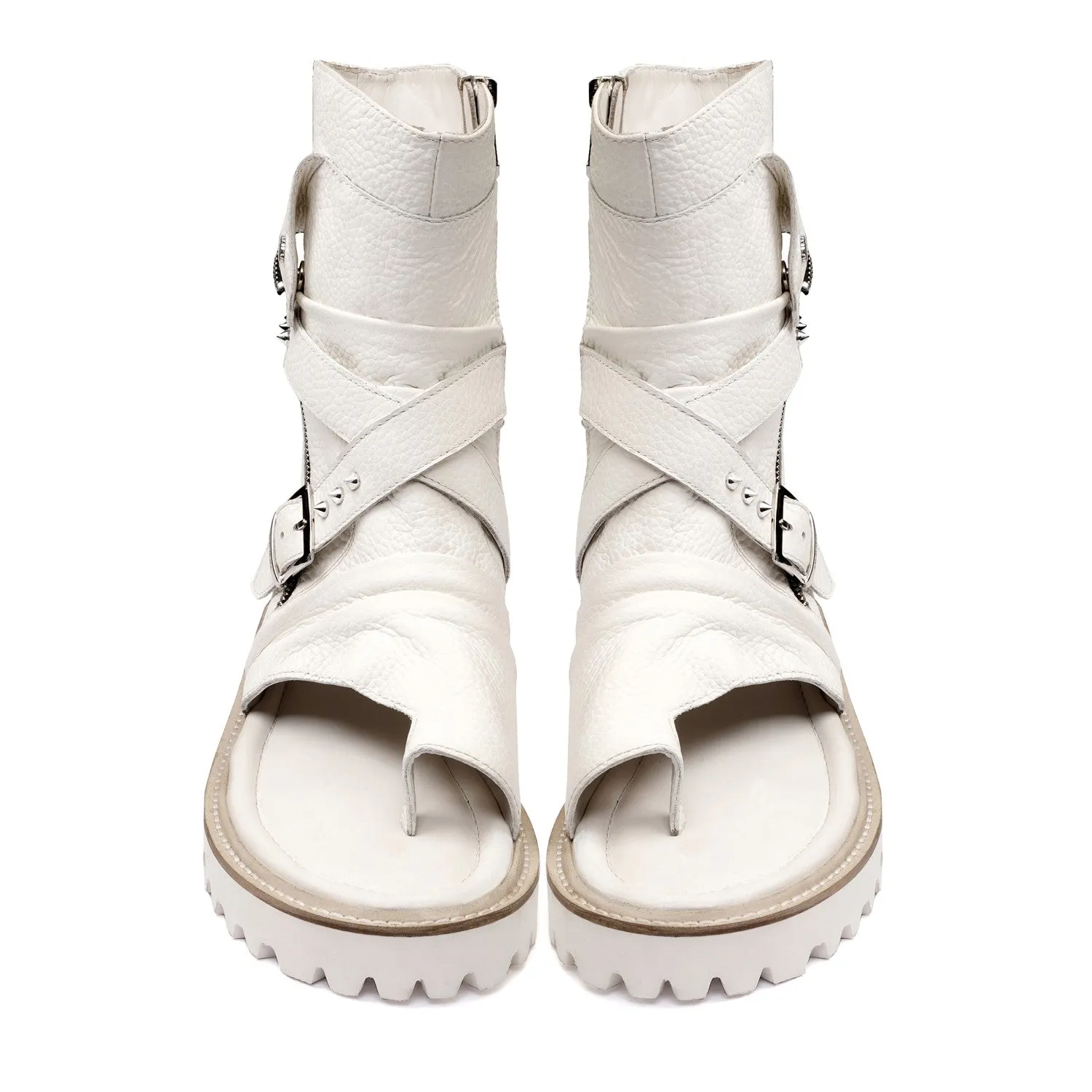 Thick Thread Wrap Strap High Ankle Light Weight Chunky White Leather Men Gladiator Sandal
