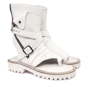 Thick Thread Wrap Strap High Ankle Light Weight Chunky White Leather Men Gladiator Sandal