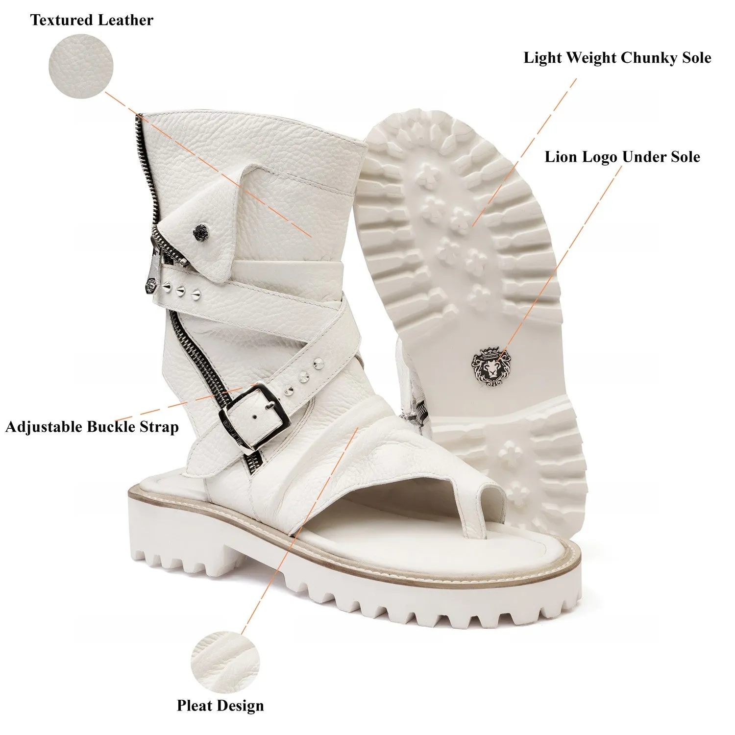 Thick Thread Wrap Strap High Ankle Light Weight Chunky White Leather Men Gladiator Sandal