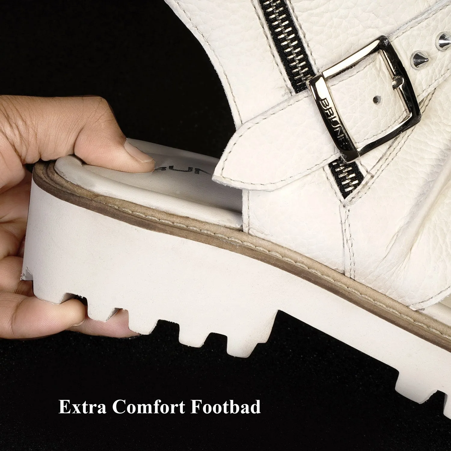 Thick Thread Wrap Strap High Ankle Light Weight Chunky White Leather Men Gladiator Sandal