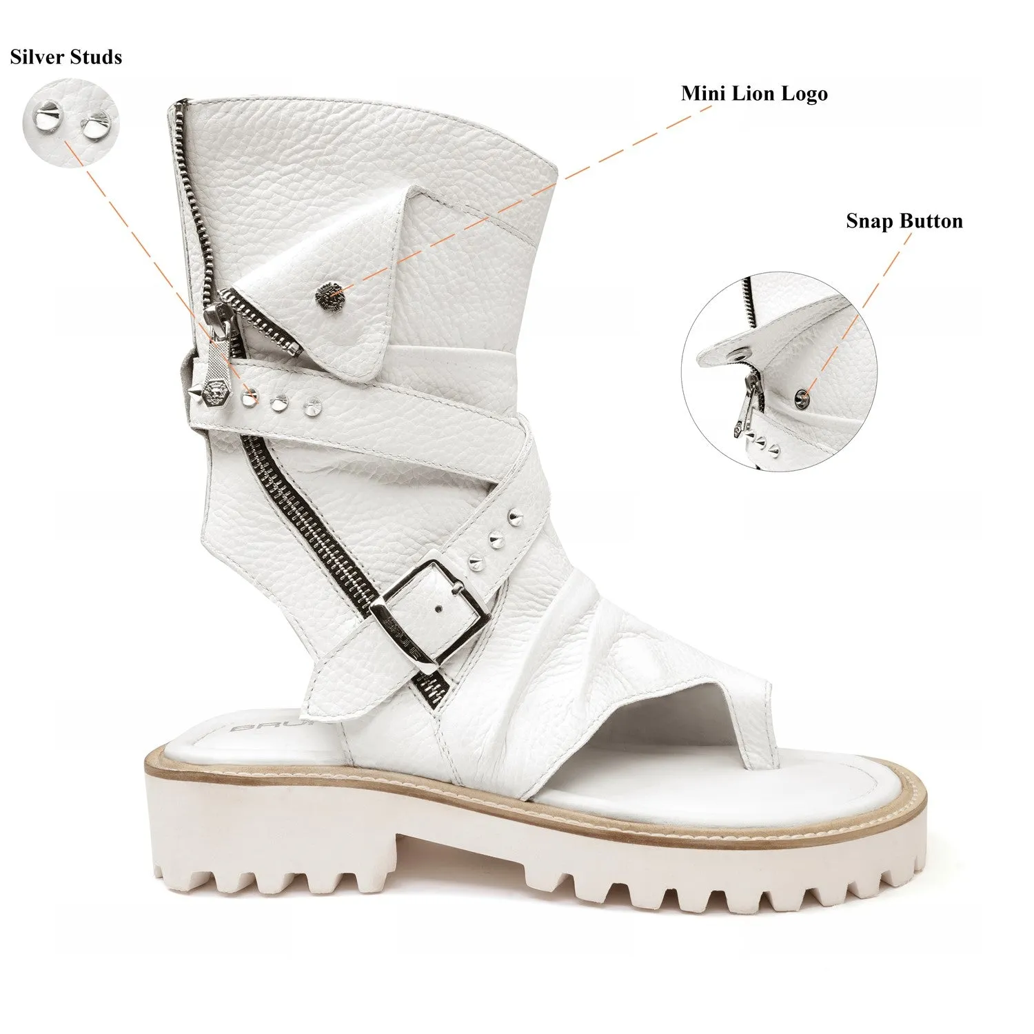 Thick Thread Wrap Strap High Ankle Light Weight Chunky White Leather Men Gladiator Sandal