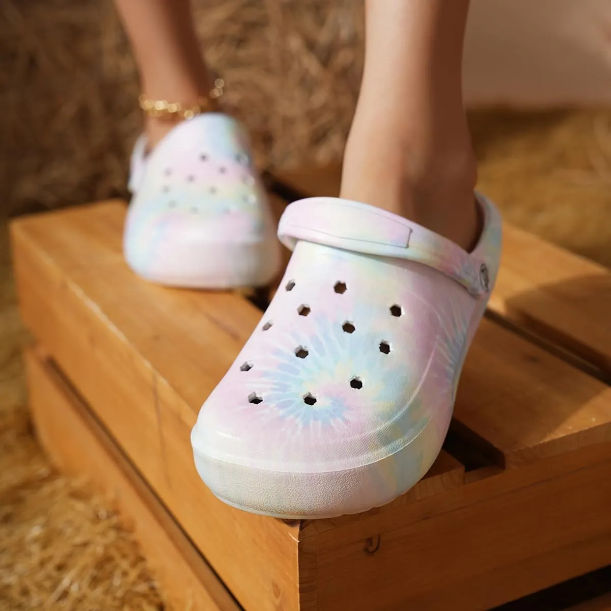 Tie-dye Womens Clogs Lightweight Slip-on Garden Shoes Cheap Slippers/Sandals/Water Shoes