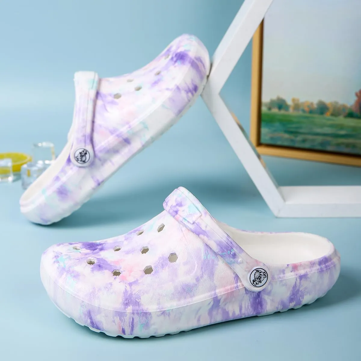 Tie-dye Womens Clogs Lightweight Slip-on Garden Shoes Cheap Slippers/Sandals/Water Shoes