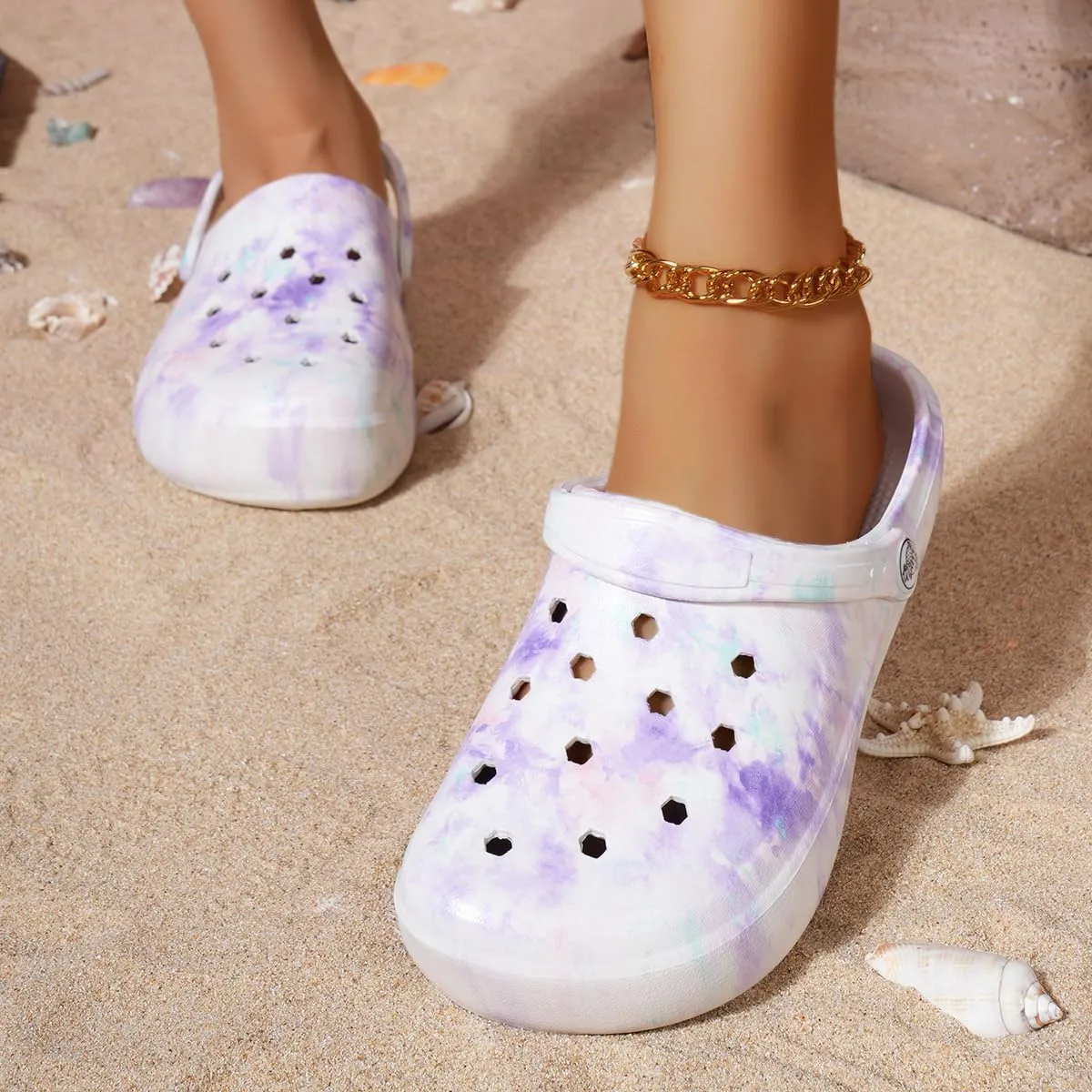 Tie-dye Womens Clogs Lightweight Slip-on Garden Shoes Cheap Slippers/Sandals/Water Shoes