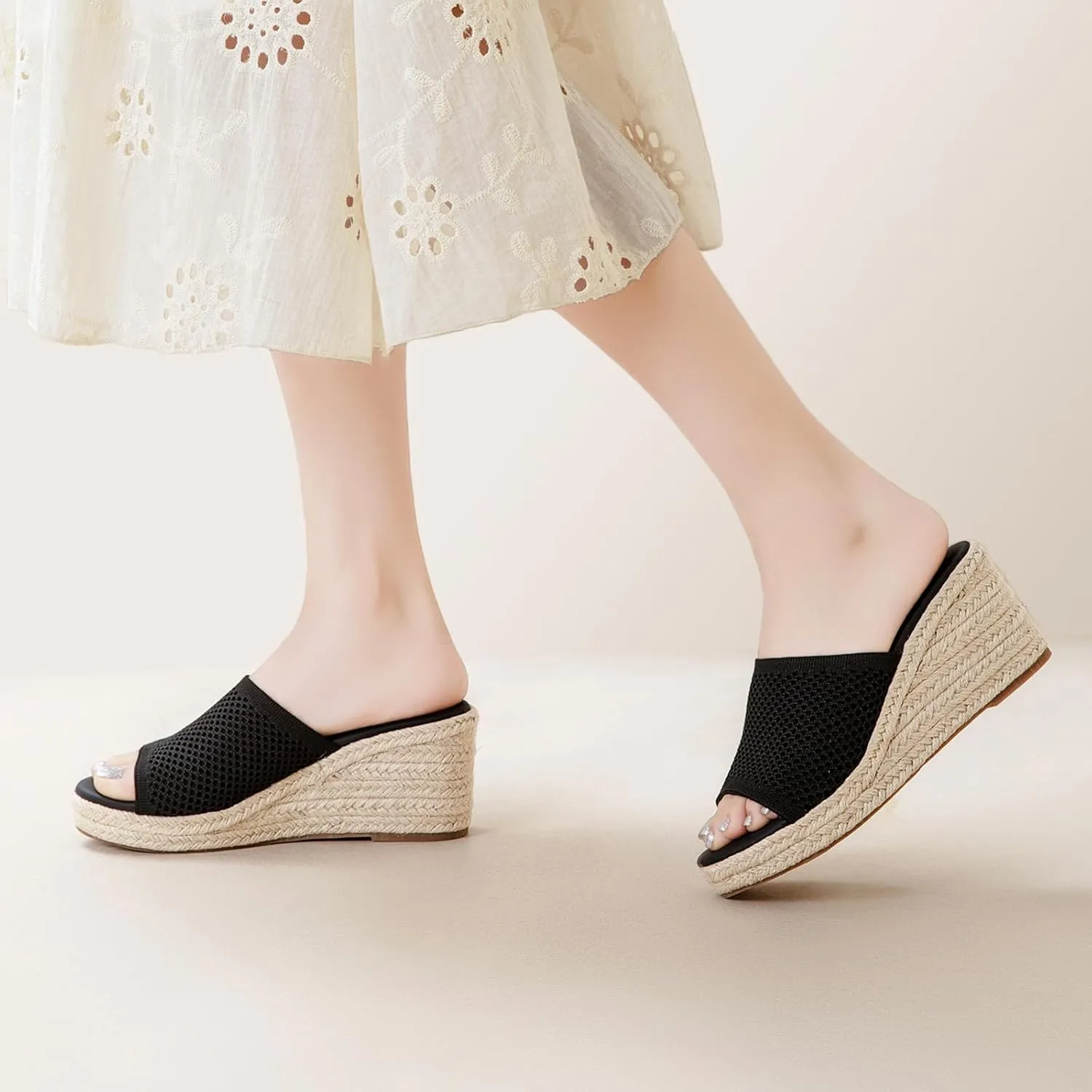 Tilocow Knit Espadrilles Wedges for Women Comfortable Slip On Platform Wedge Sandals Summer Beach Dress Heels Shoes