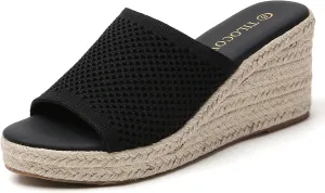 Tilocow Knit Espadrilles Wedges for Women Comfortable Slip On Platform Wedge Sandals Summer Beach Dress Heels Shoes