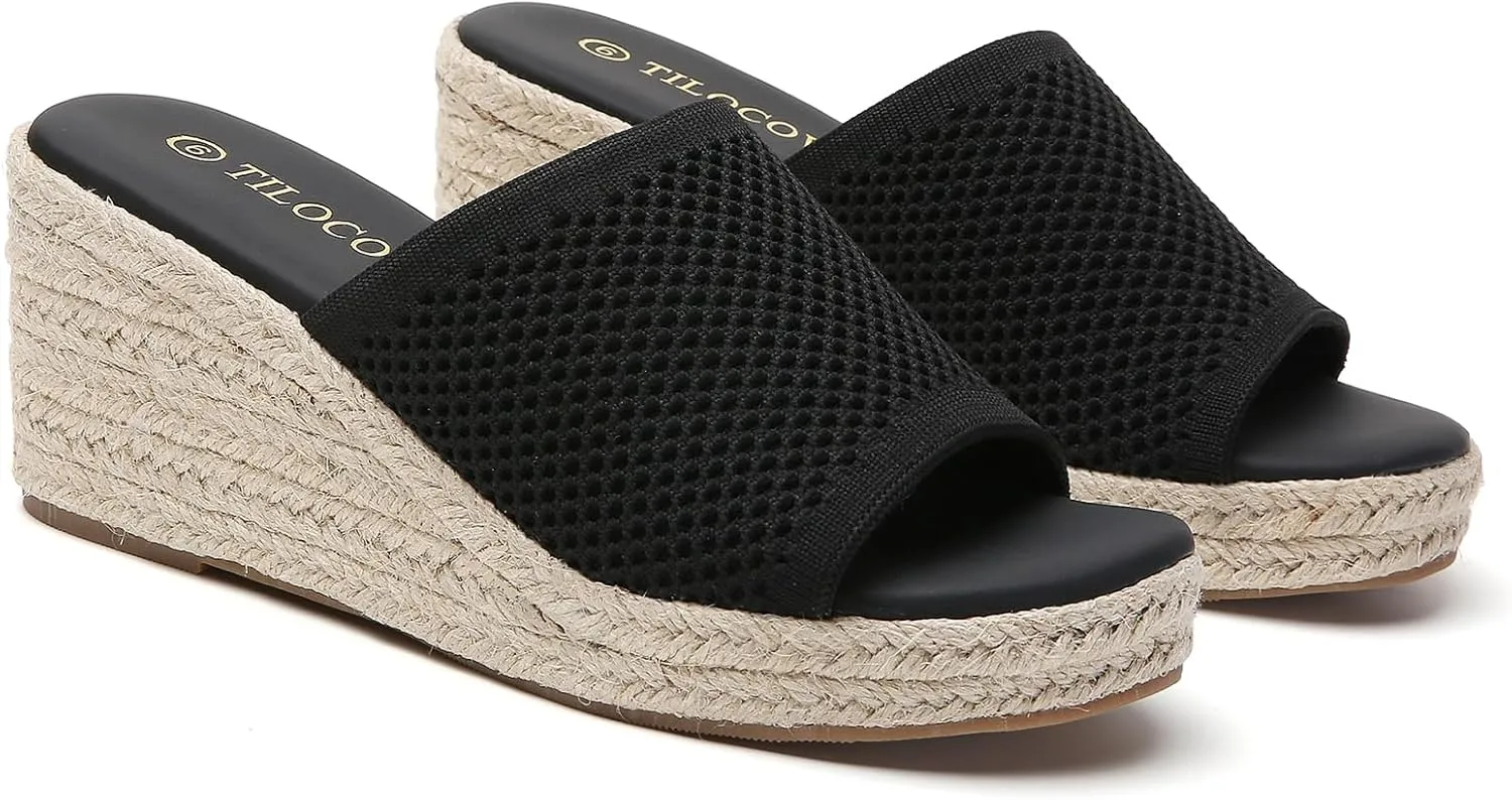 Tilocow Knit Espadrilles Wedges for Women Comfortable Slip On Platform Wedge Sandals Summer Beach Dress Heels Shoes