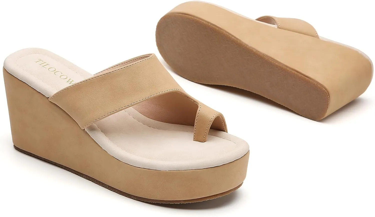 Tilocow Wedge Bunion Sandals for Women Platform Slipper High Heel Wedge Flip-Flop Light Weight Ladies Shoes