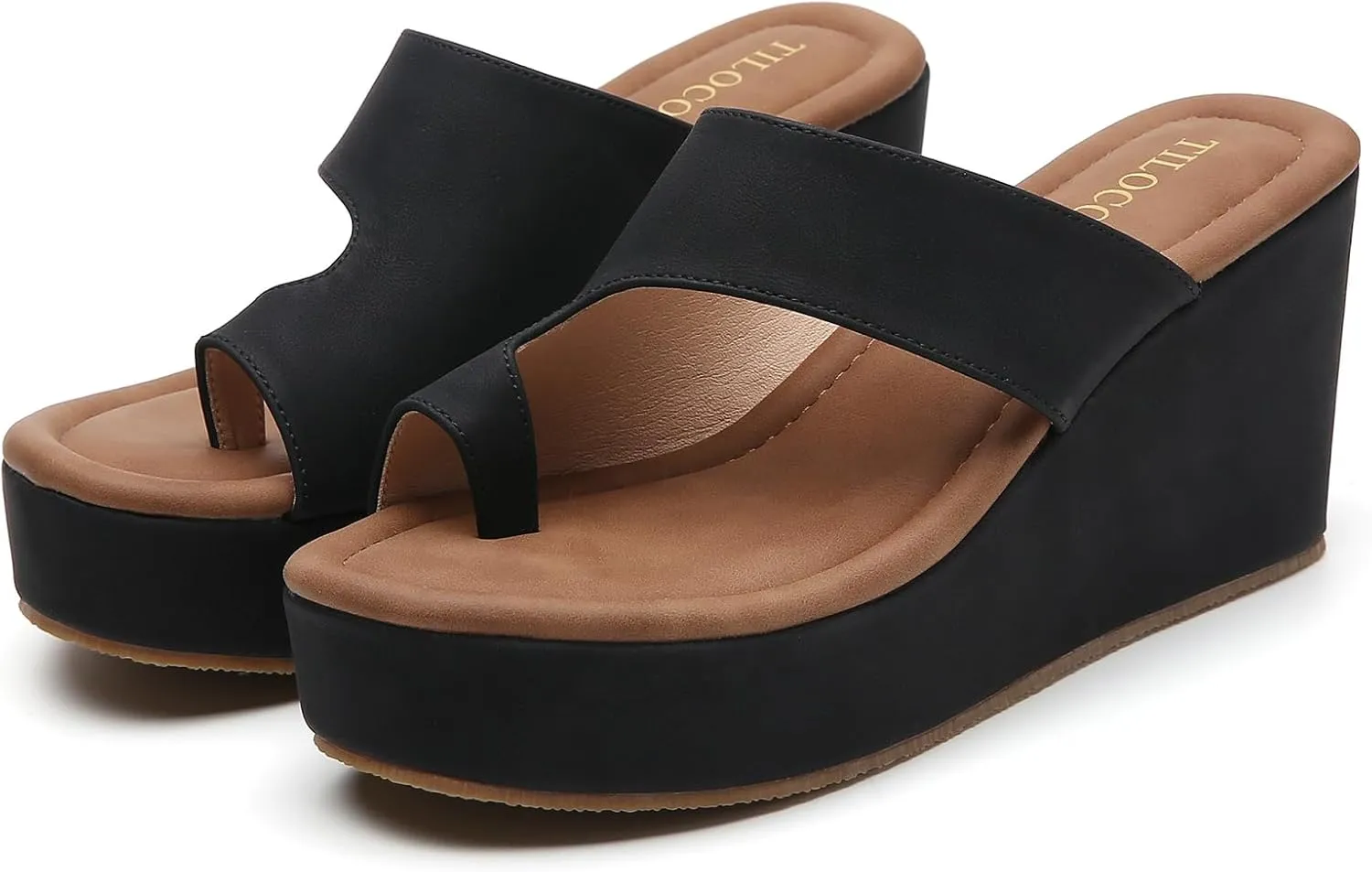 Tilocow Wedge Bunion Sandals for Women Platform Slipper High Heel Wedge Flip-Flop Light Weight Ladies Shoes