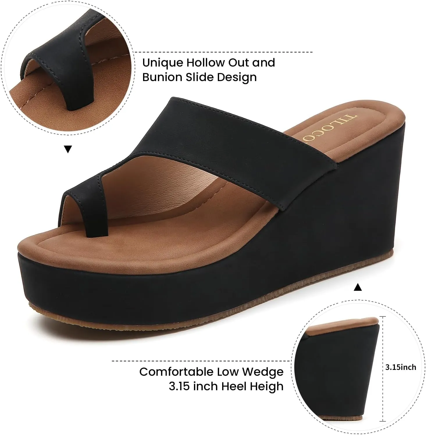 Tilocow Wedge Bunion Sandals for Women Platform Slipper High Heel Wedge Flip-Flop Light Weight Ladies Shoes