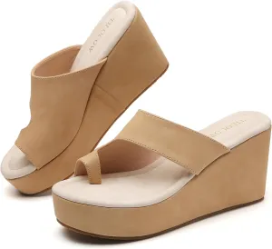 Tilocow Wedge Bunion Sandals for Women Platform Slipper High Heel Wedge Flip-Flop Light Weight Ladies Shoes