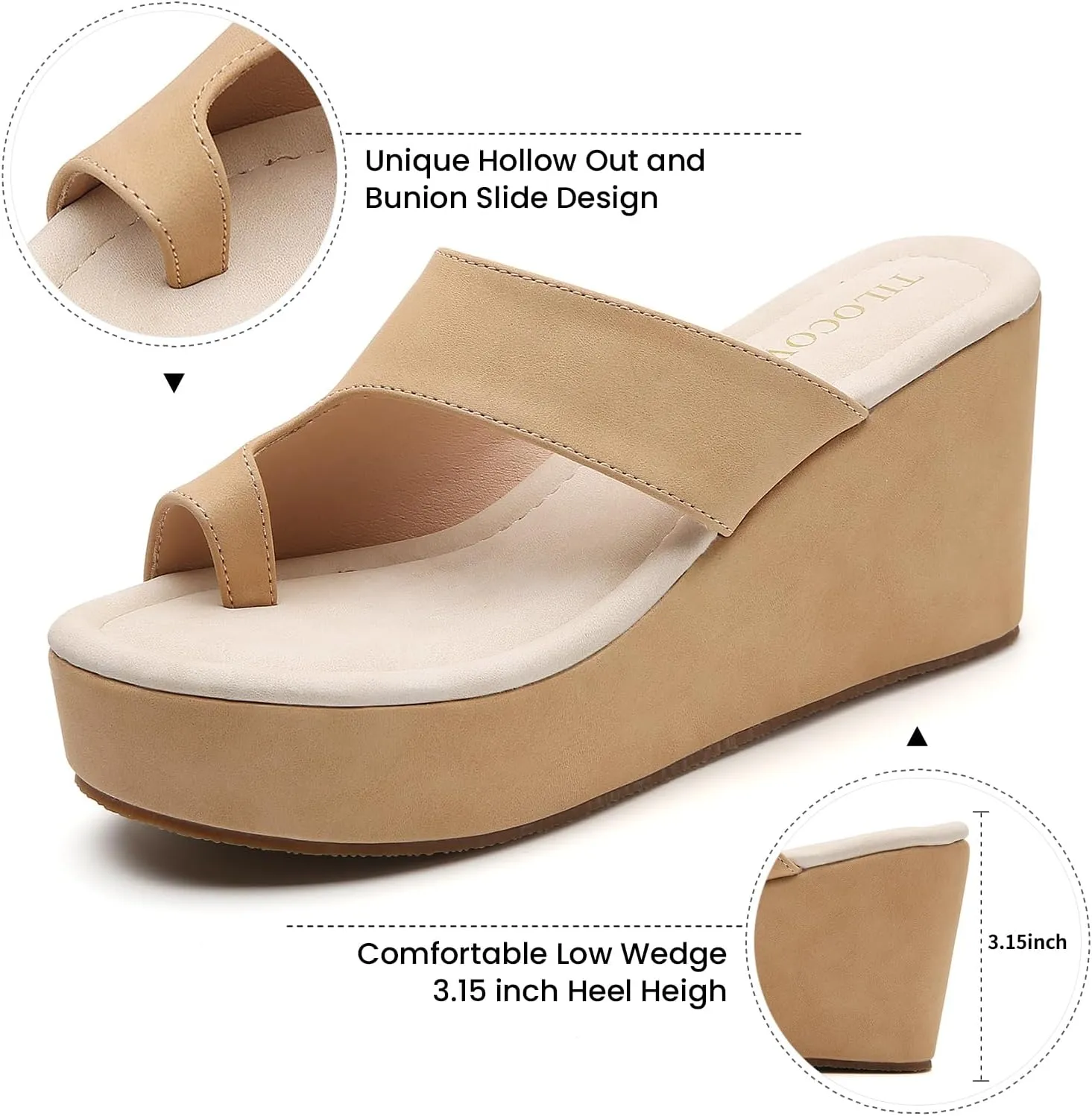 Tilocow Wedge Bunion Sandals for Women Platform Slipper High Heel Wedge Flip-Flop Light Weight Ladies Shoes