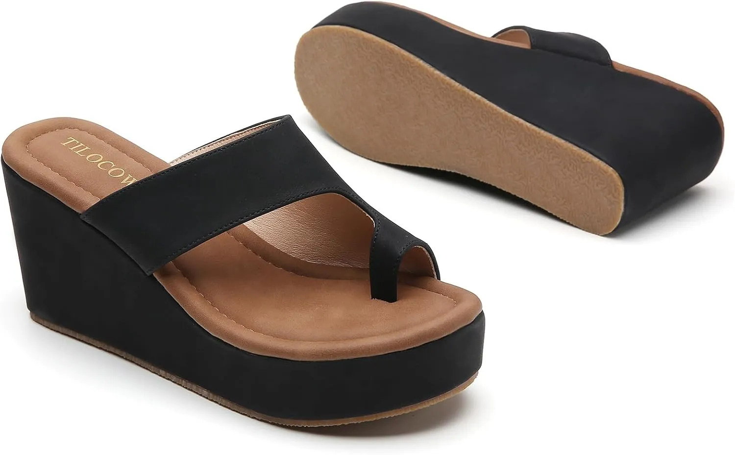 Tilocow Wedge Bunion Sandals for Women Platform Slipper High Heel Wedge Flip-Flop Light Weight Ladies Shoes