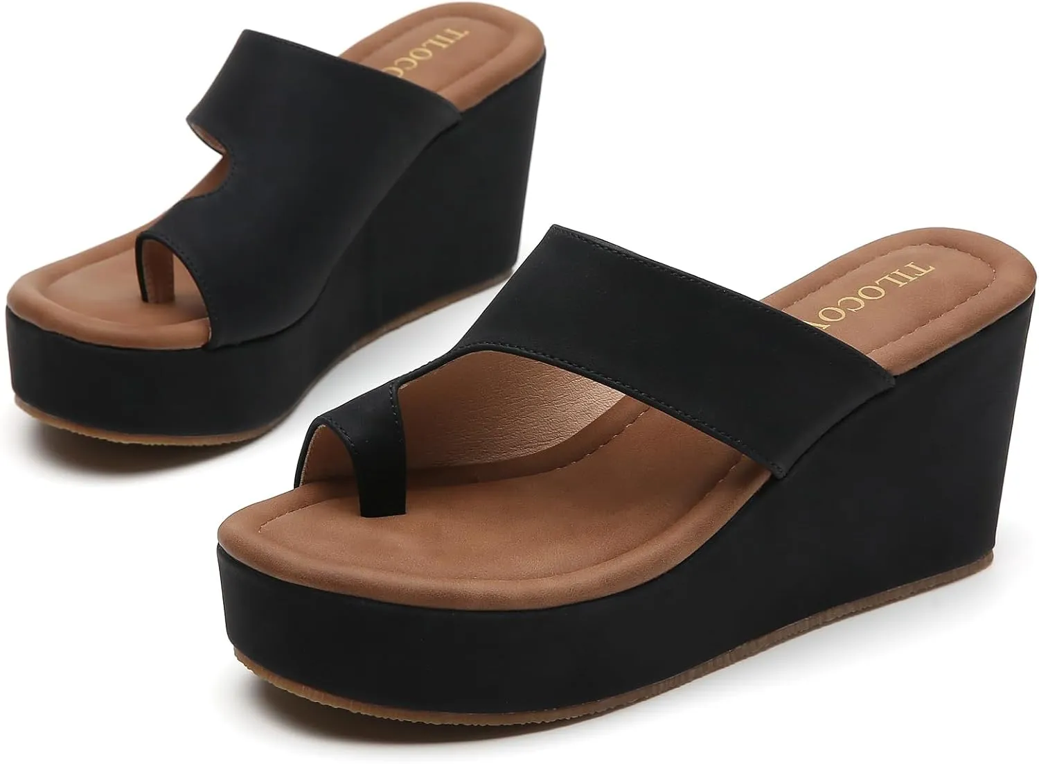 Tilocow Wedge Bunion Sandals for Women Platform Slipper High Heel Wedge Flip-Flop Light Weight Ladies Shoes
