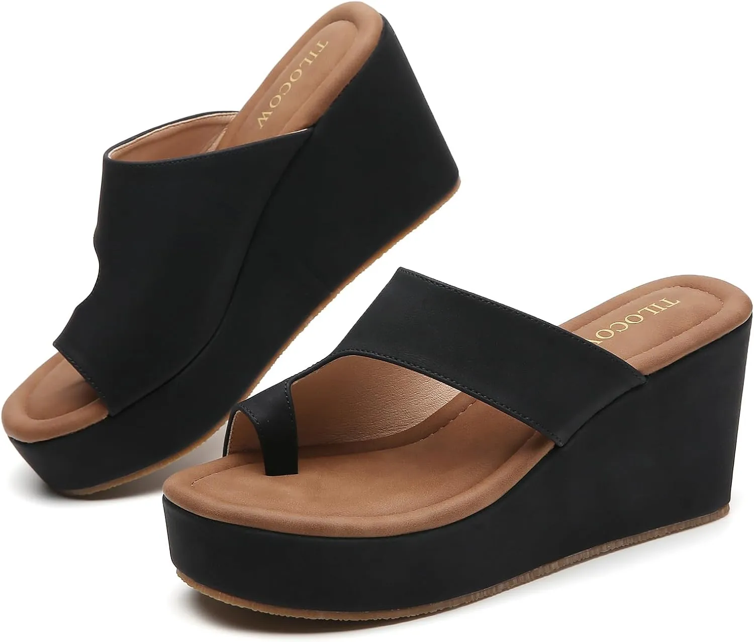 Tilocow Wedge Bunion Sandals for Women Platform Slipper High Heel Wedge Flip-Flop Light Weight Ladies Shoes