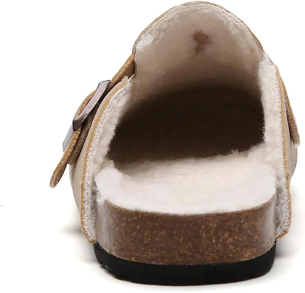 Tilocow Women's Suede Clogs Comfortable Fuzzy Cork Footbed Mules Slip On Winter Clogs