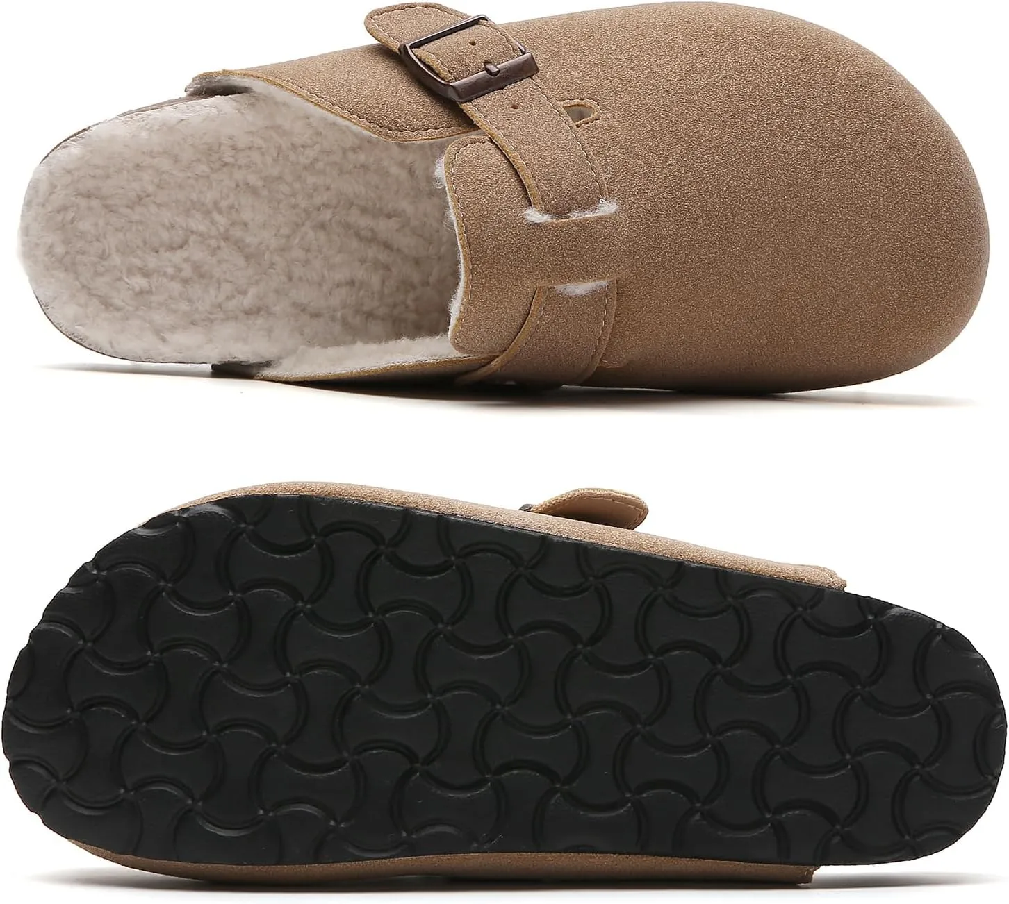 Tilocow Women's Suede Clogs Comfortable Fuzzy Cork Footbed Mules Slip On Winter Clogs