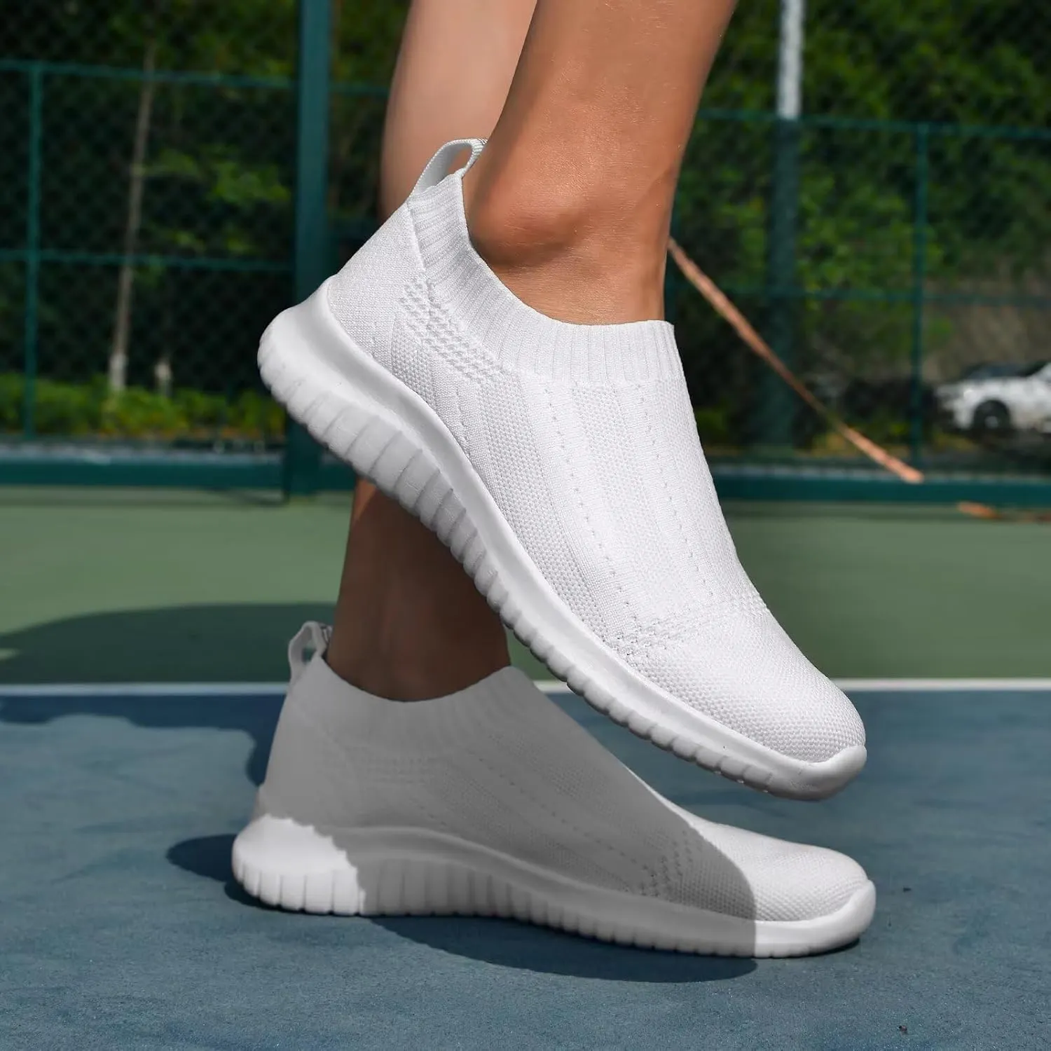 TIOSEBON Women's Walking Sock Shoes Elastic Knit Lightweight Slip on Breathable Yoga Sneakers