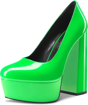 TNYNFBEB Women Chunky Block High Platform Heel Round Toe Pumps Slip-on Prom Basic Classic 5.5 Inches Heels