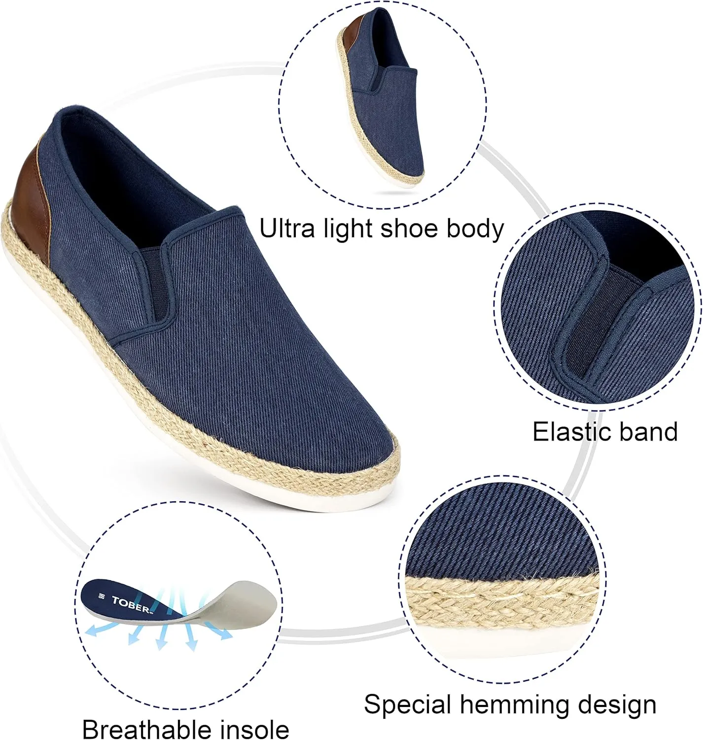 TOBER Men's Casual Slip-on Loafers Boat Shoes Non-Slip Walking Shoes Fashion Sneakers for Men Leisure Lightweight Comfortable