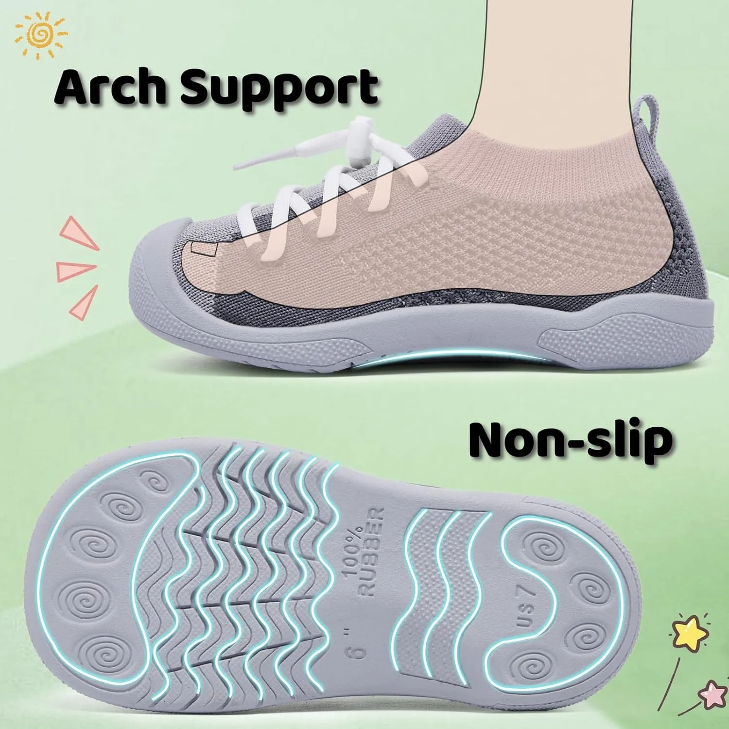 Toddler Shoes Boys Girls | with Arch Support | Slip-on| Barefoot | Breathable & Non-Slip Tennis Shoes