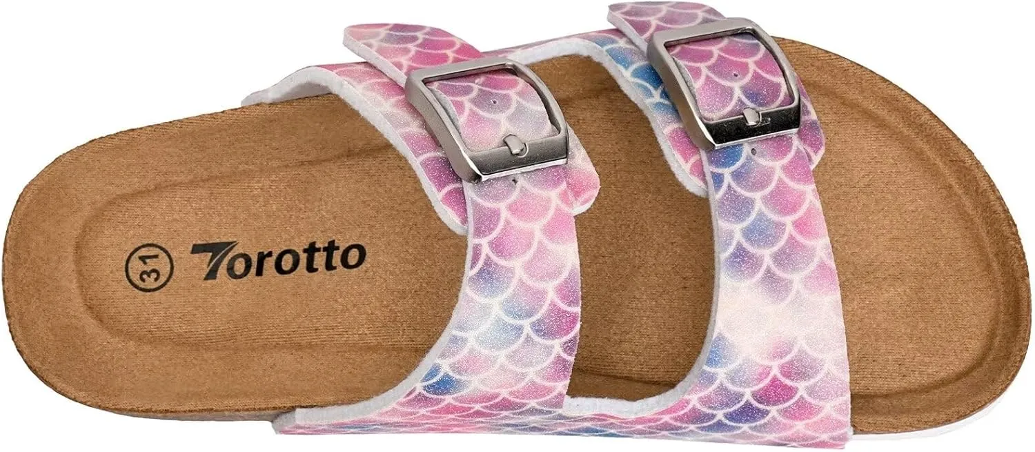 Torotto Kids Sandals Boys Girls Slide Summer Non-slip Cork Glitter Toddler Slippers with Adjustable Straps for Indoor & Outdoor