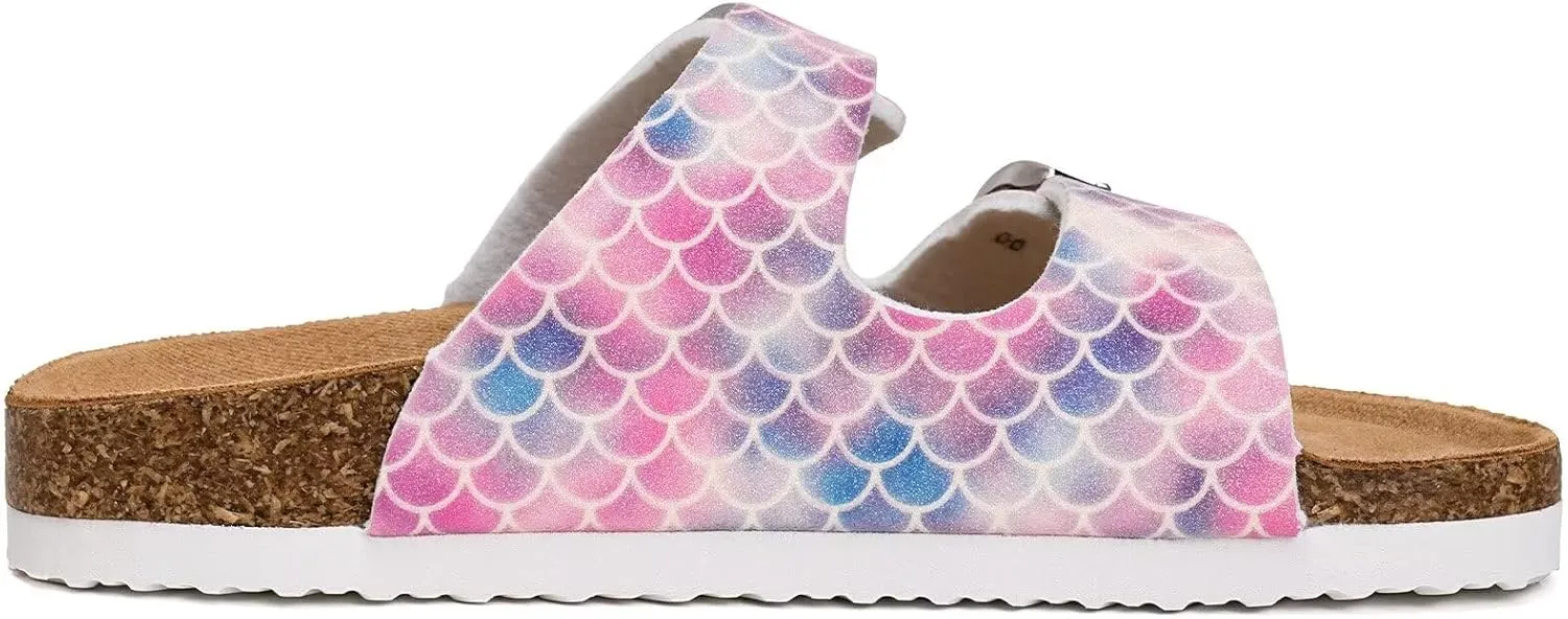 Torotto Kids Sandals Boys Girls Slide Summer Non-slip Cork Glitter Toddler Slippers with Adjustable Straps for Indoor & Outdoor