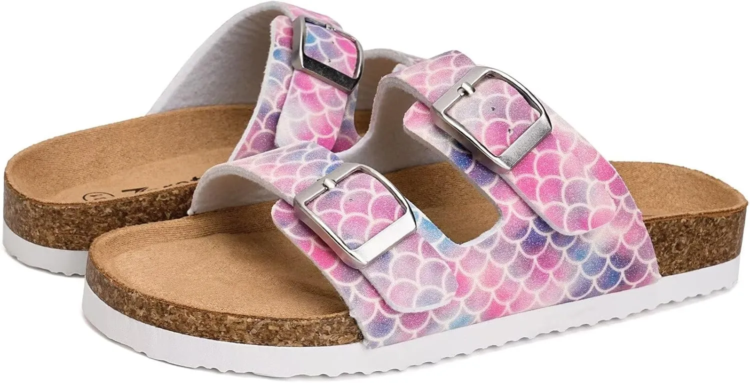 Torotto Kids Sandals Boys Girls Slide Summer Non-slip Cork Glitter Toddler Slippers with Adjustable Straps for Indoor & Outdoor