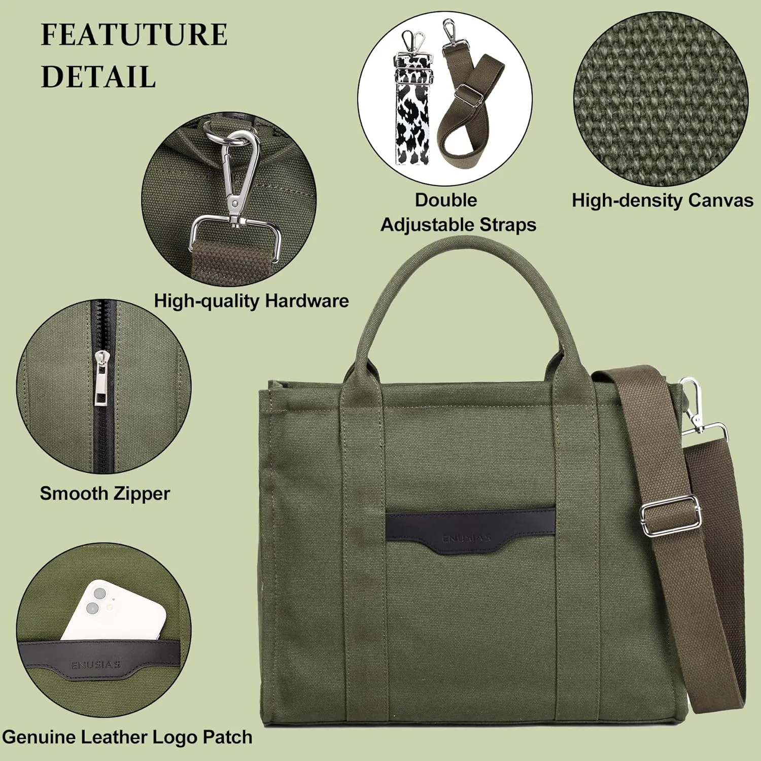 Tote Bag for Women Canvas Zip Top Handle Women's Handbag Multi Pockets Travel Crossbody Shoulder Bag