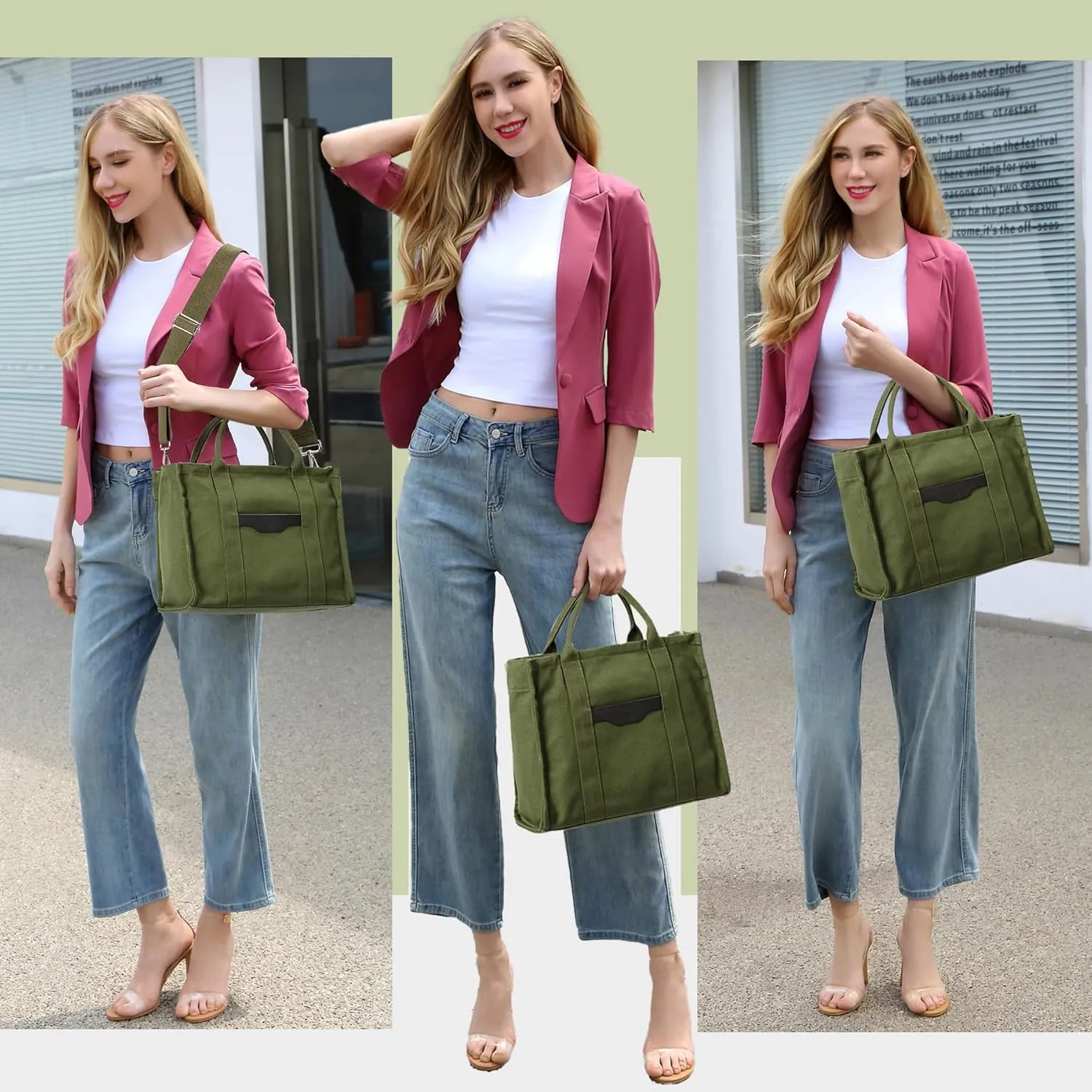 Tote Bag for Women Canvas Zip Top Handle Women's Handbag Multi Pockets Travel Crossbody Shoulder Bag