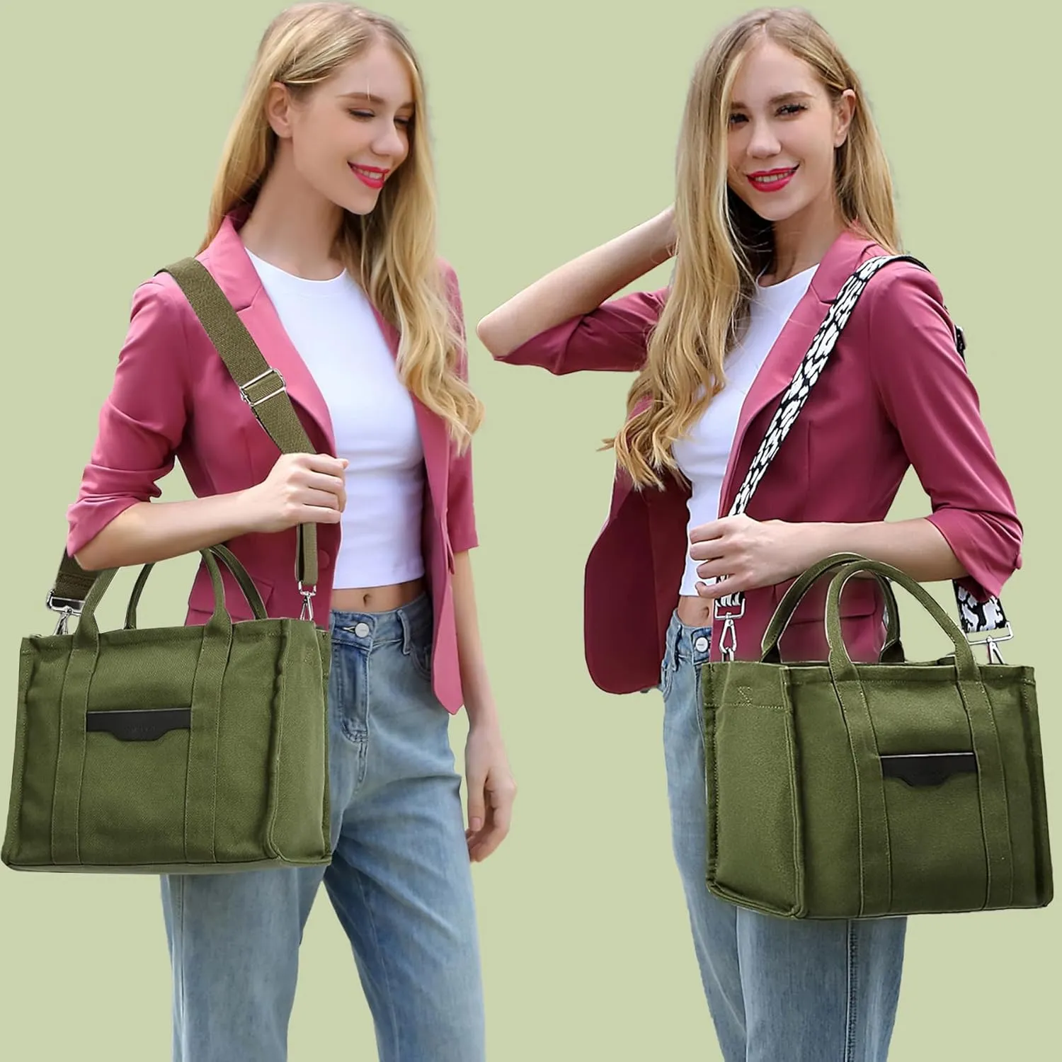 Tote Bag for Women Canvas Zip Top Handle Women's Handbag Multi Pockets Travel Crossbody Shoulder Bag