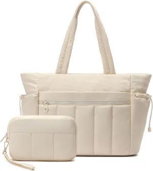 Tote Bag for Women, Lightweight Puffer Tote Bag with Compartments, Quilted Shoulder Bag Handbag with Zipper for Work