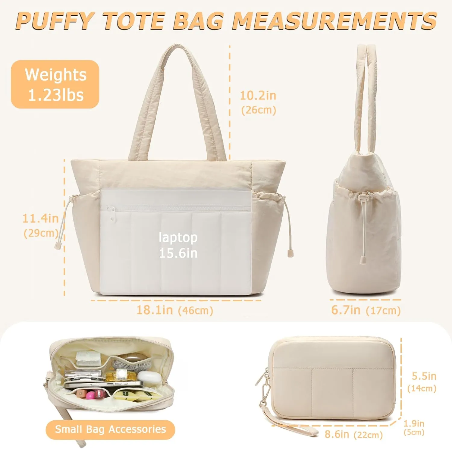 Tote Bag for Women, Lightweight Puffer Tote Bag with Compartments, Quilted Shoulder Bag Handbag with Zipper for Work