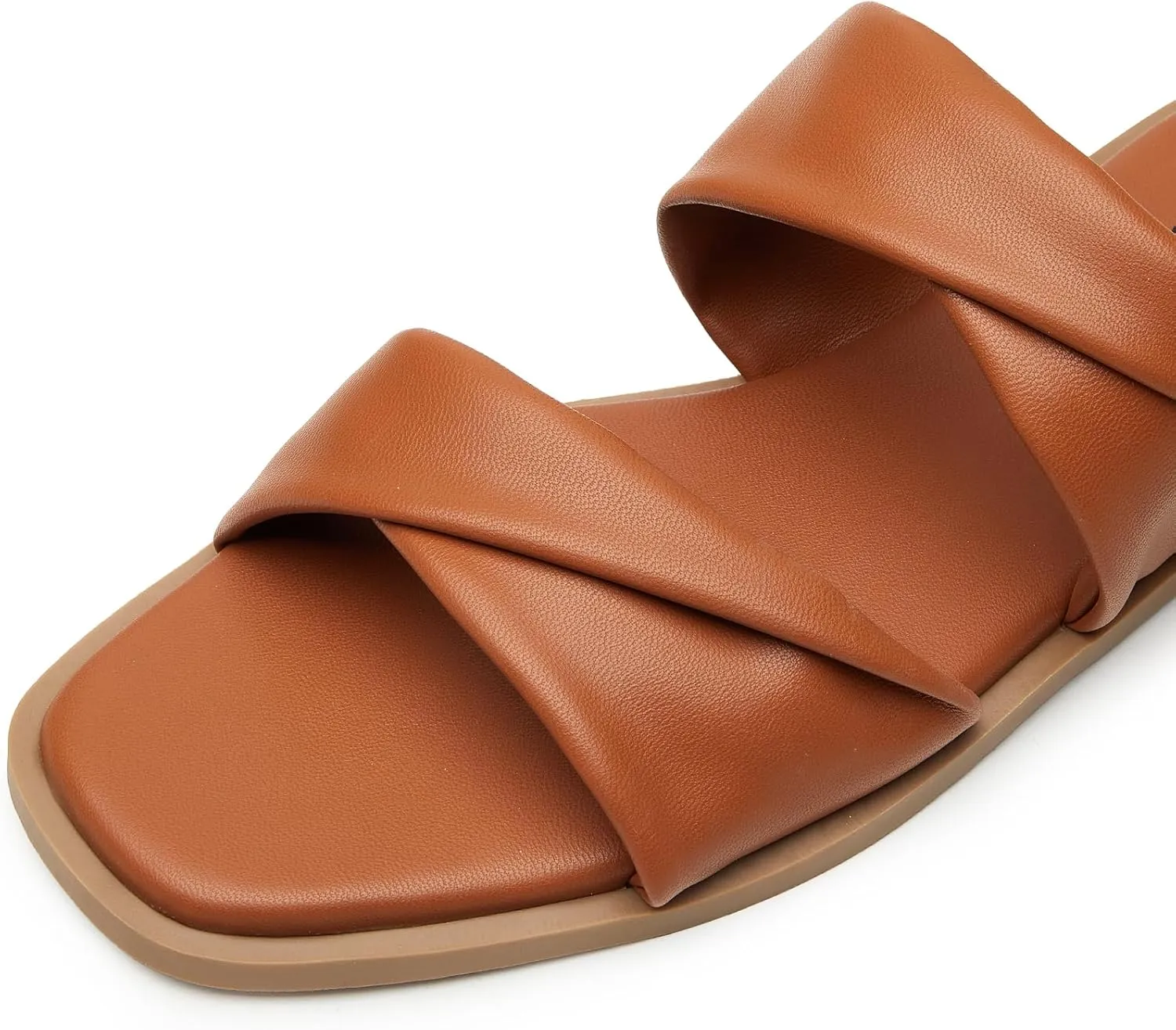 Trary Sandals Women,Leather Slides Women Comfortable Memory Foam Sandals for Women Footwear,Fashion Flat Summer Sandals for Women 2025