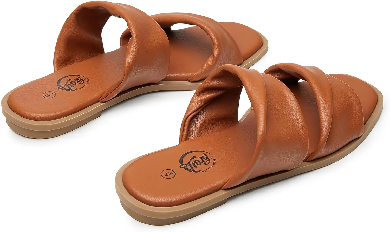 Trary Sandals Women,Leather Slides Women Comfortable Memory Foam Sandals for Women Footwear,Fashion Flat Summer Sandals for Women 2025