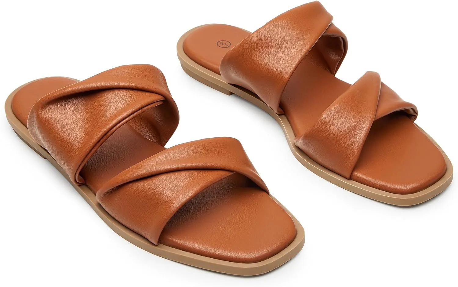 Trary Sandals Women,Leather Slides Women Comfortable Memory Foam Sandals for Women Footwear,Fashion Flat Summer Sandals for Women 2025