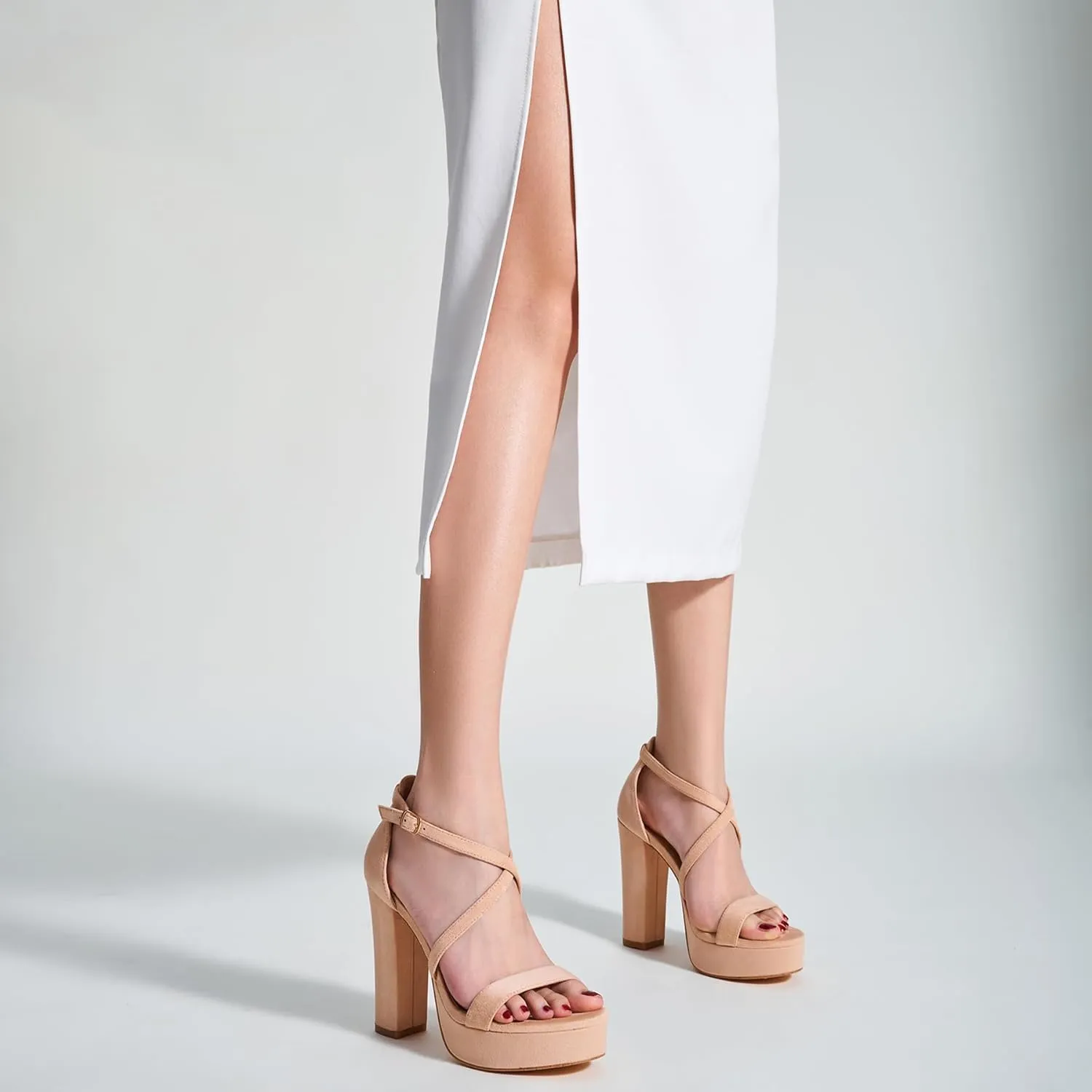 Trary Women's Strappy Platform Chunky High Heels Sandals Fashion Comfortable Open Toe Block Heels for Women Dress Wedding Party Shoes