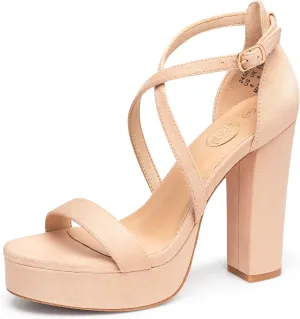 Trary Women's Strappy Platform Chunky High Heels Sandals Fashion Comfortable Open Toe Block Heels for Women Dress Wedding Party Shoes