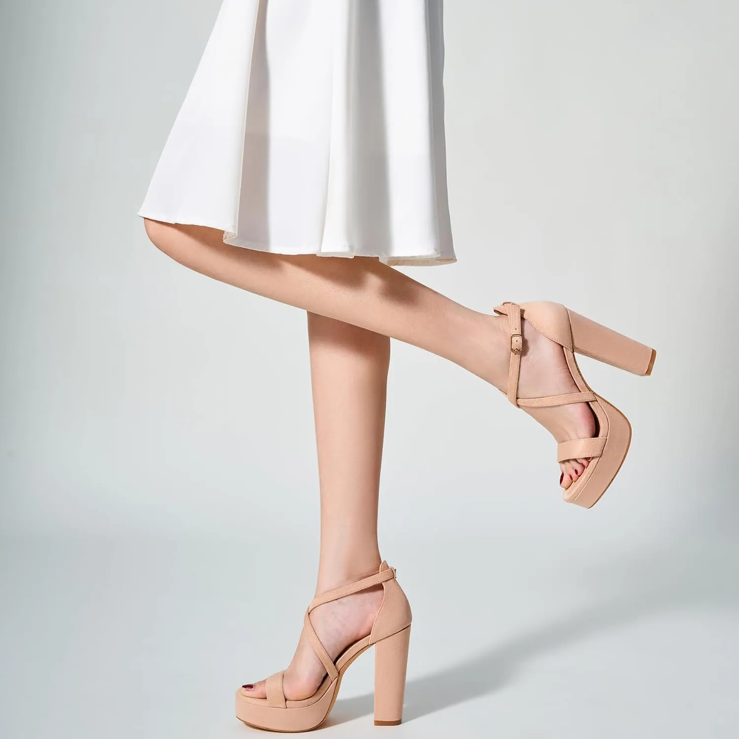 Trary Women's Strappy Platform Chunky High Heels Sandals Fashion Comfortable Open Toe Block Heels for Women Dress Wedding Party Shoes