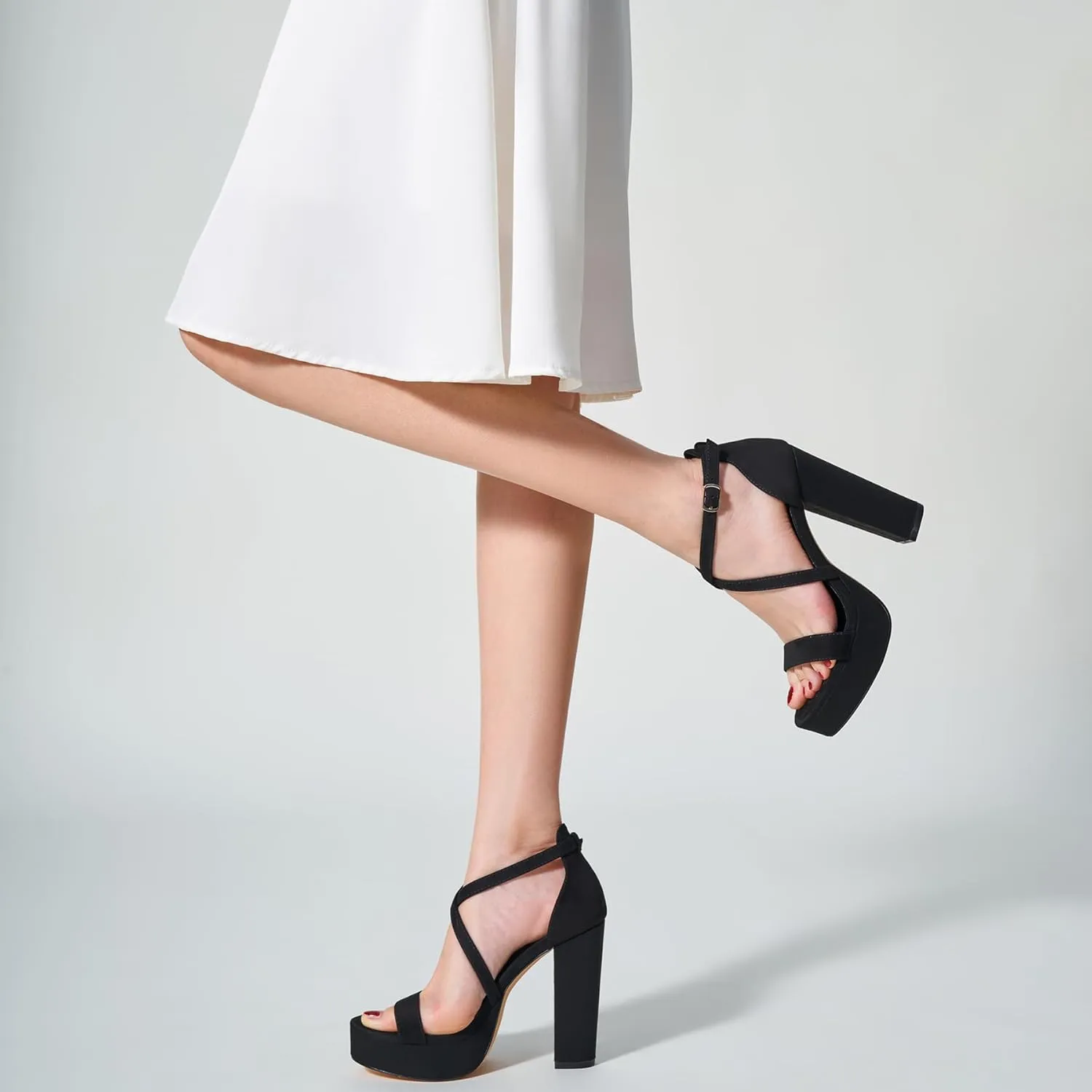 Trary Women's Strappy Platform Chunky High Heels Sandals Fashion Comfortable Open Toe Block Heels for Women Dress Wedding Party Shoes