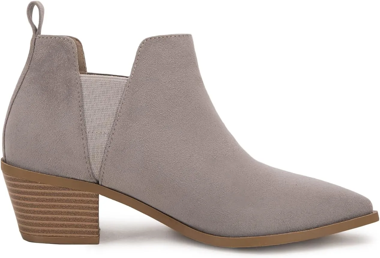 Trish Lucia Womens Ankle Boots Pointed Toe Stacked Chunky Heel Slip on Chelsea Short Booties