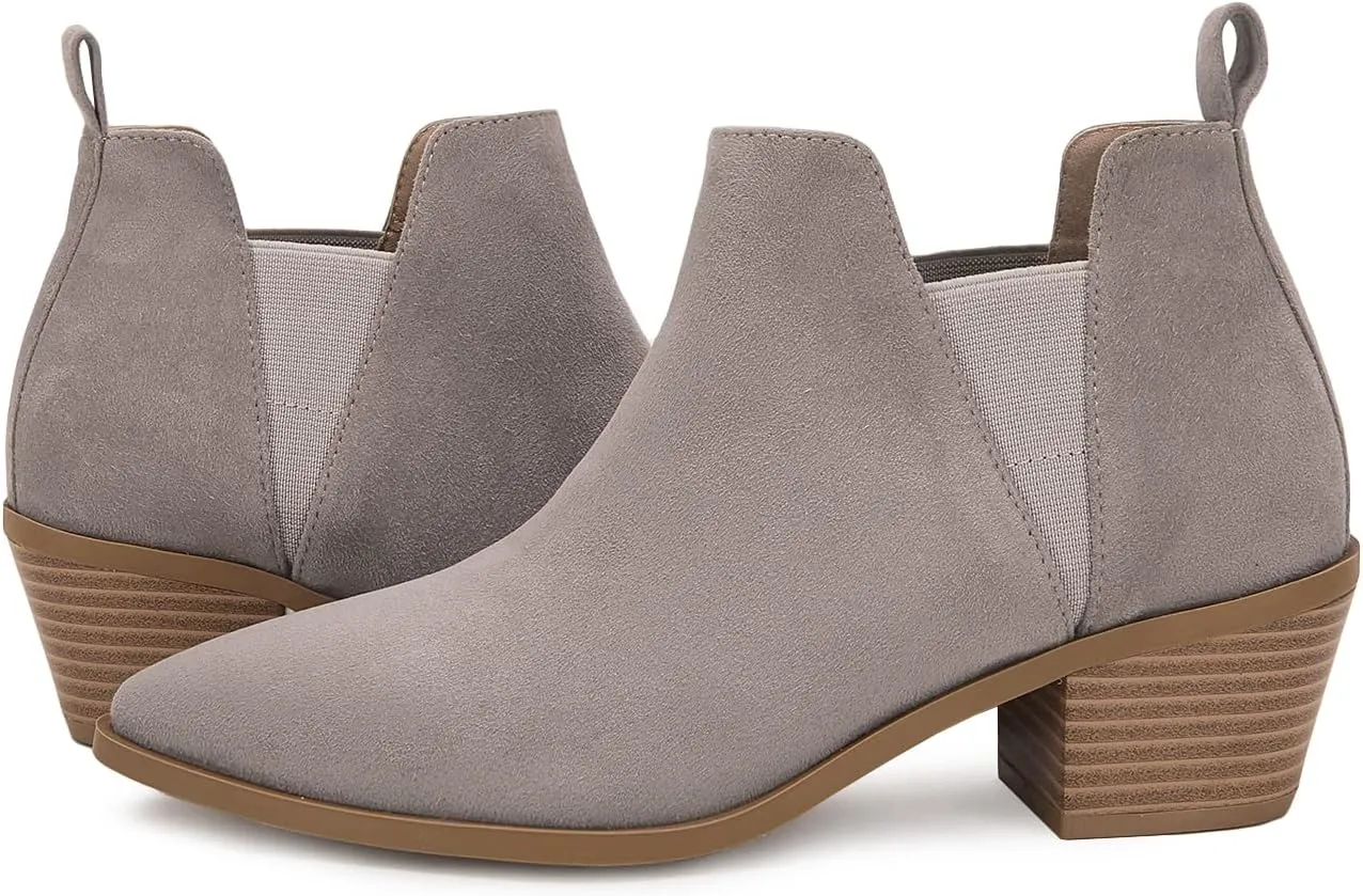 Trish Lucia Womens Ankle Boots Pointed Toe Stacked Chunky Heel Slip on Chelsea Short Booties
