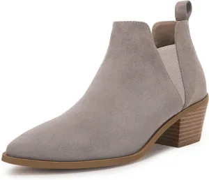 Trish Lucia Womens Ankle Boots Pointed Toe Stacked Chunky Heel Slip on Chelsea Short Booties