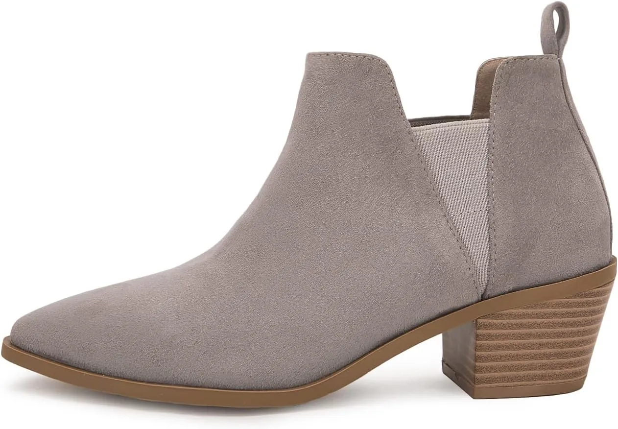Trish Lucia Womens Ankle Boots Pointed Toe Stacked Chunky Heel Slip on Chelsea Short Booties
