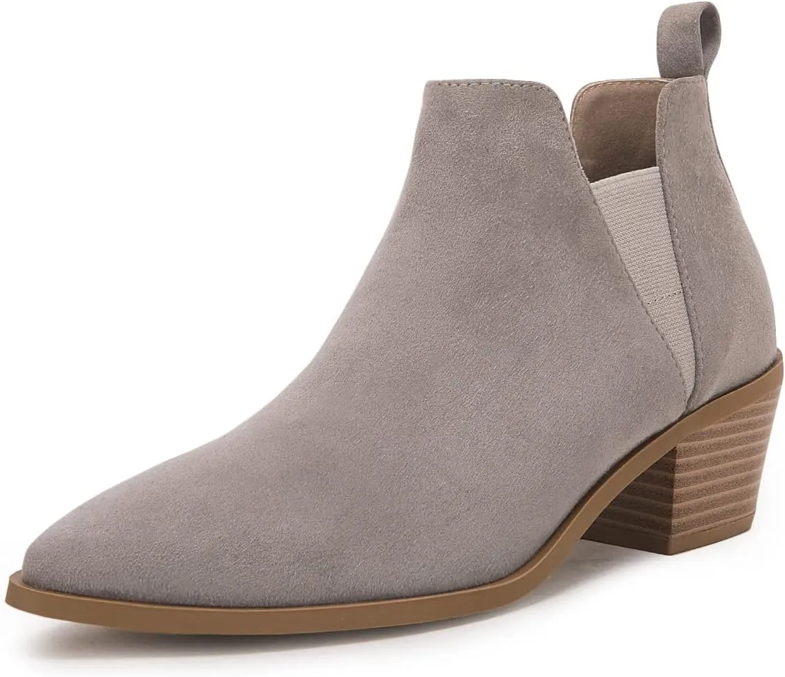 Trish Lucia Womens Ankle Boots Pointed Toe Stacked Chunky Heel Slip on Chelsea Short Booties