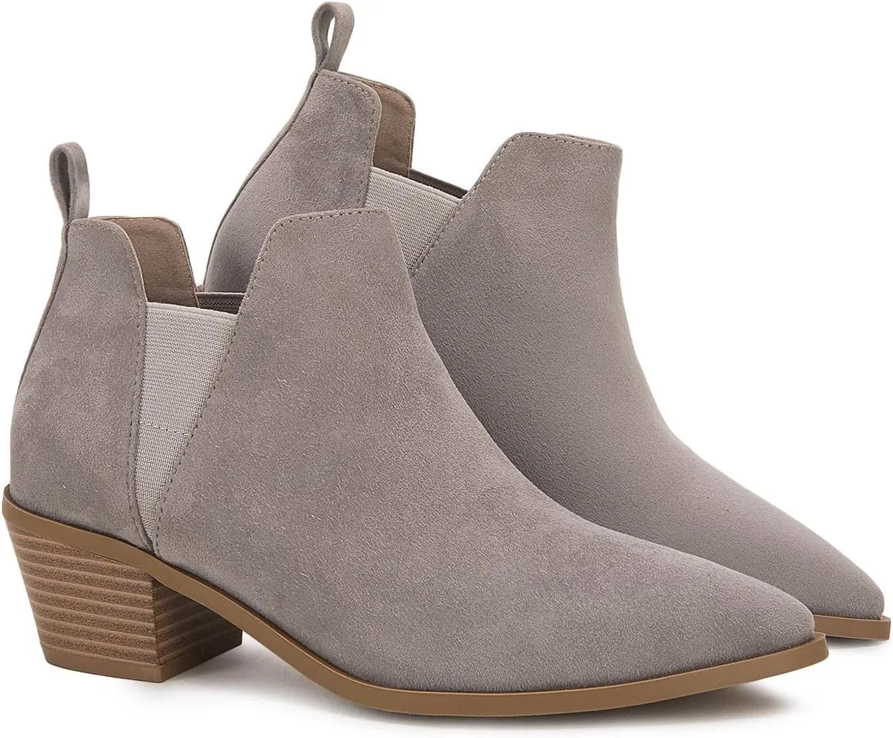 Trish Lucia Womens Ankle Boots Pointed Toe Stacked Chunky Heel Slip on Chelsea Short Booties