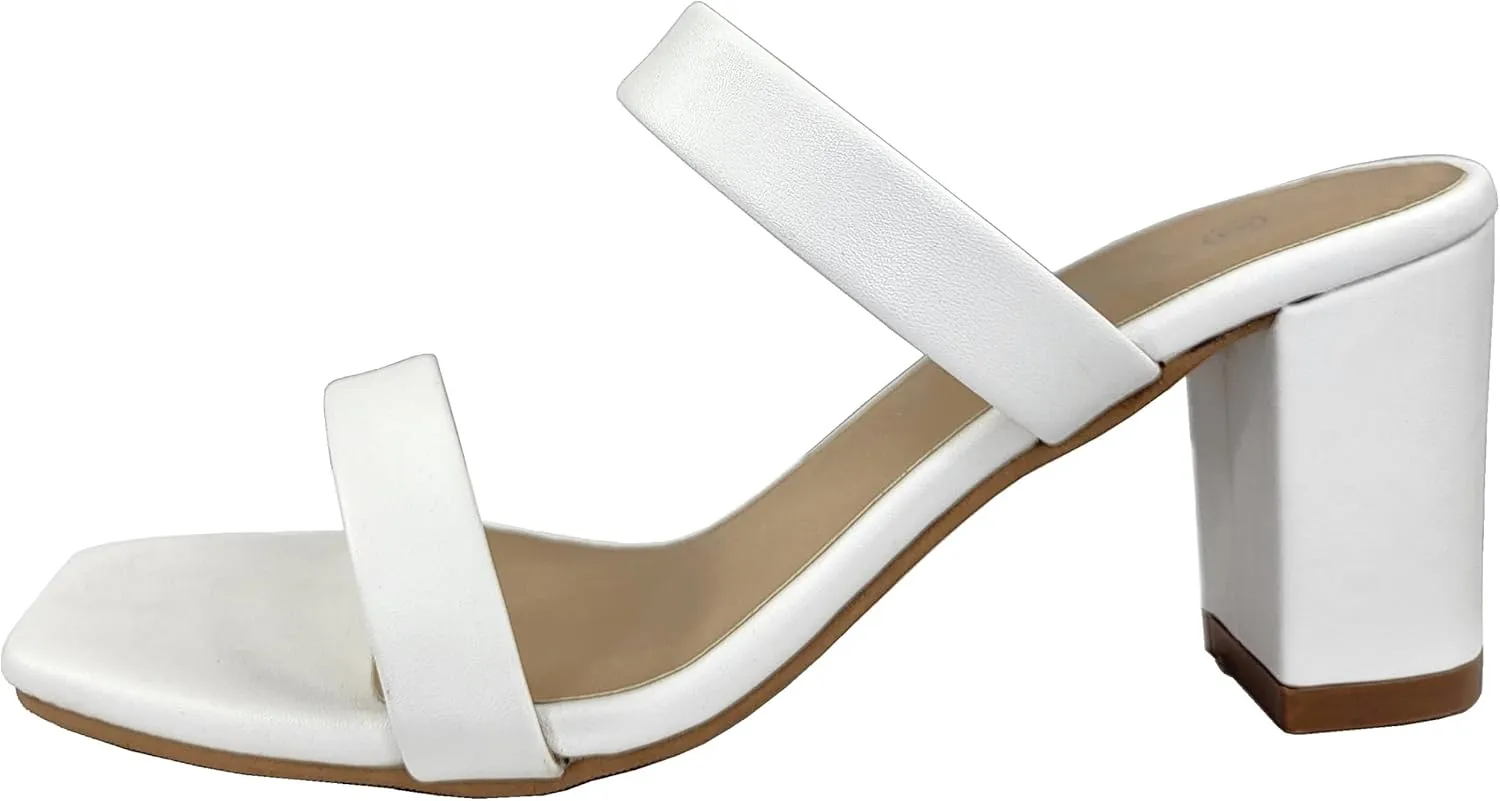 TruFox Womens Chunky Block Heels Square Open Toe heels Comfortable Two Strap Slip On Slides for Prom Wedding party Dress Shoes