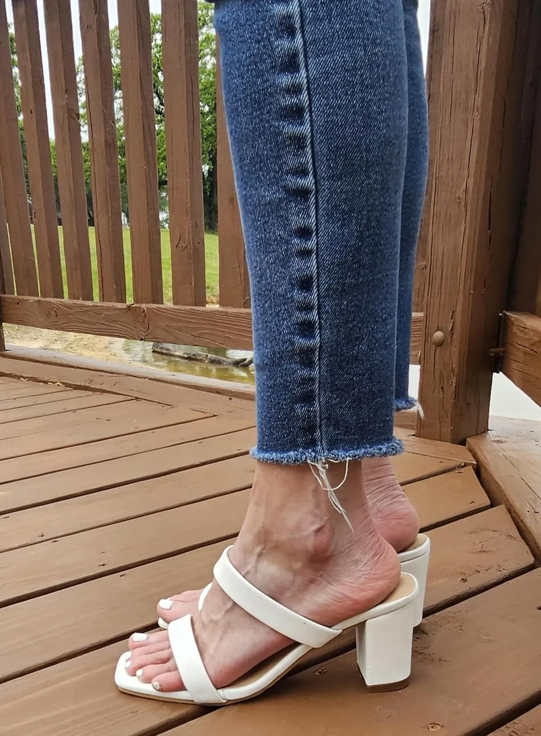 TruFox Womens Chunky Block Heels Square Open Toe heels Comfortable Two Strap Slip On Slides for Prom Wedding party Dress Shoes