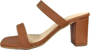 TruFox Womens Chunky Block Heels Square Open Toe heels Comfortable Two Strap Slip On Slides for Prom Wedding party Dress Shoes