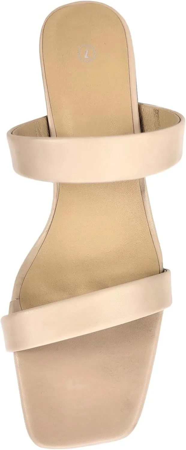 TruFox Womens Chunky Block Heels Square Open Toe heels Comfortable Two Strap Slip On Slides for Prom Wedding party Dress Shoes